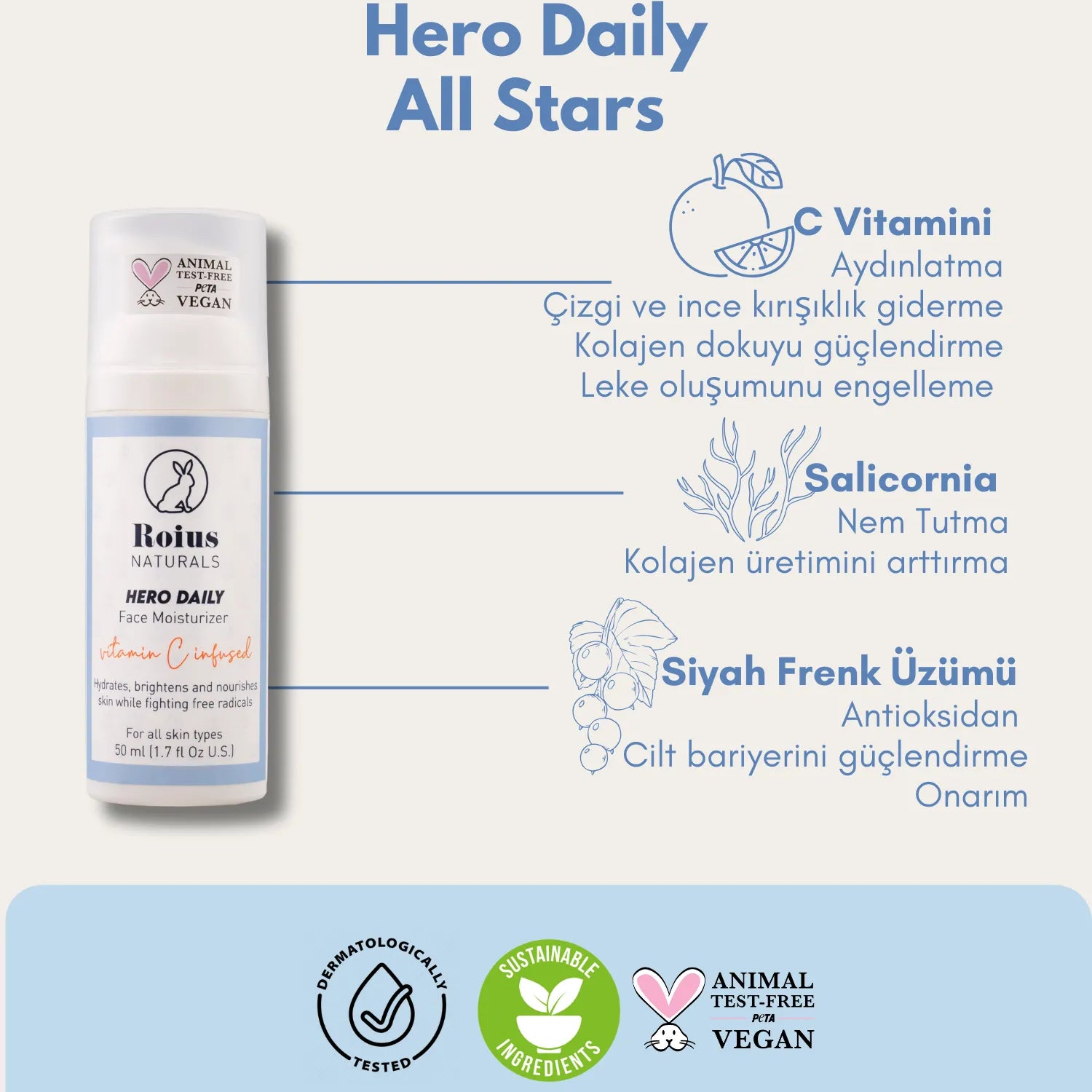 Roius Naturals C Vitaminli Hero Daily nemlendirici ürün özellikleri