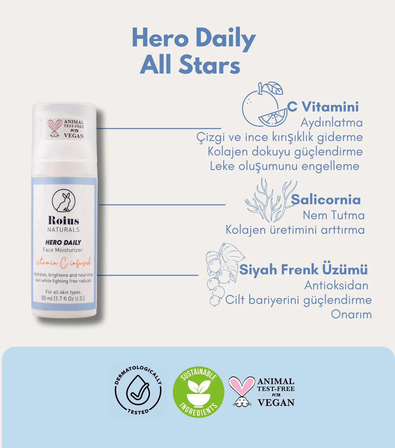 Roius Naturals C Vitaminli Hero Daily nemlendirici ürün özellikleri