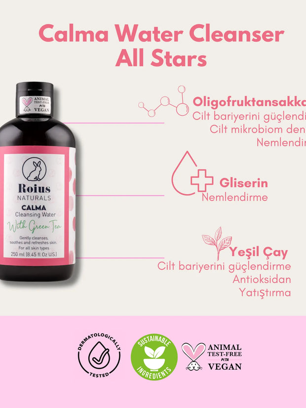 Roius Naturals Calma Cleansing Water Yeşil Çaylı Vegan Yüz Temizleme Suyu Ürün Özellikleri