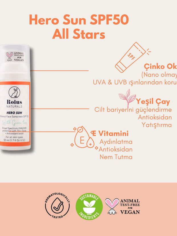 Roius Naturals Hero Sun SPF50 Vegan Mineral Güneş Kremi Özellikleri
